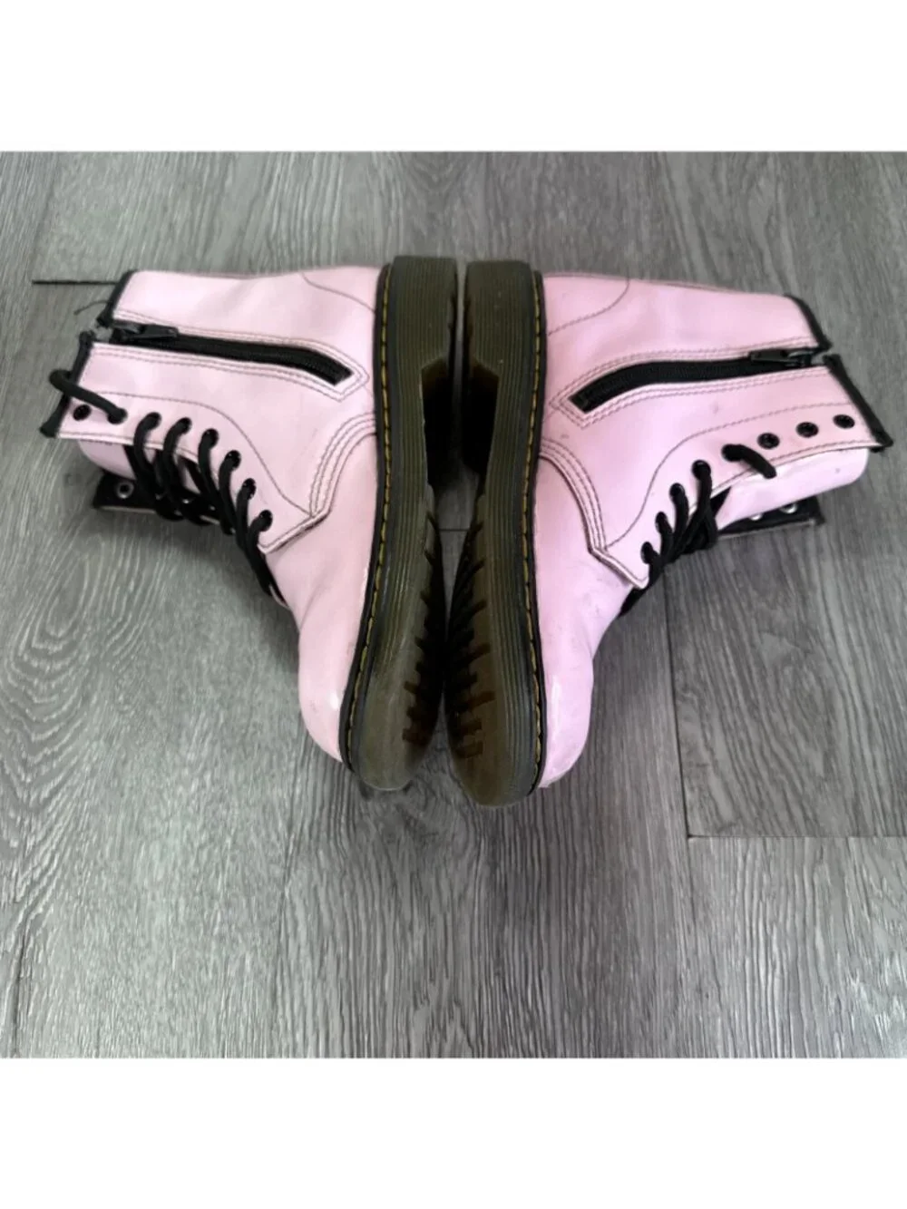 Dr. Martens 1460 J Pink Leather Round Toe Lace Up/Zip Ankle Boots Kids Sz 2 Read